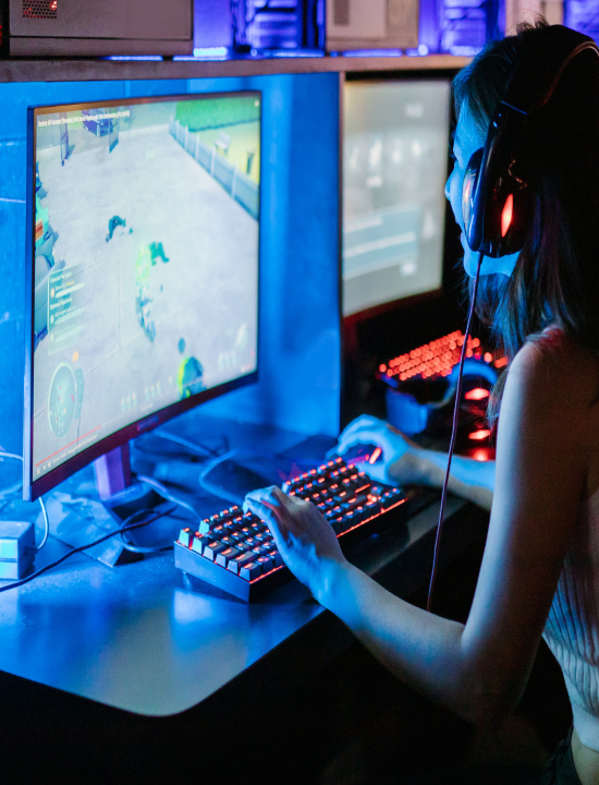 Gaming Recruiting image of woman playing video game on computer