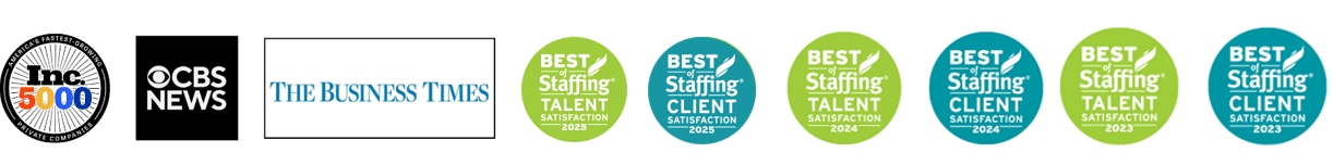 Image representing the Scion Technology Staffing awards recognized by ClearlyRated Best of Staffing, The Business Times, Inc. 5000, Forbes, and more!